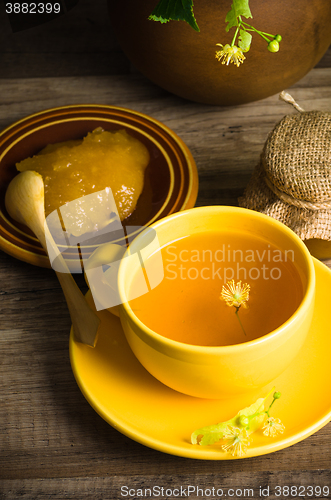 Image of Still life with linden tea and honey