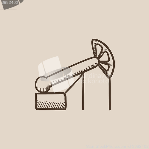 Image of Pump jack oil crane sketch icon.