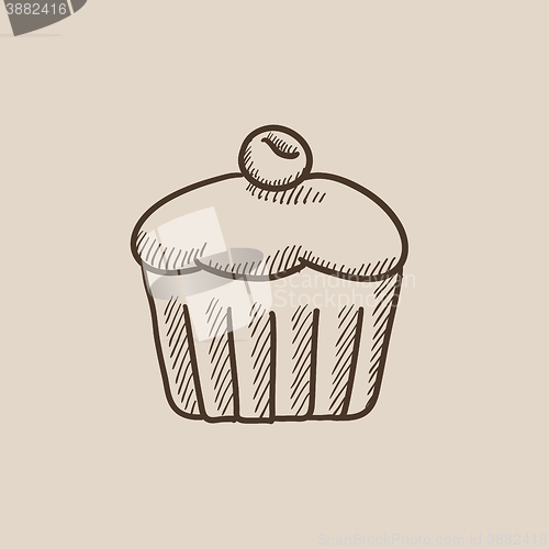 Image of Cupcake with cherry sketch icon.