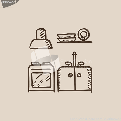 Image of Kitchen interior sketch icon.
