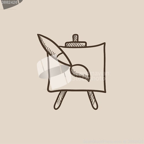 Image of Easel and paint brush sketch icon.