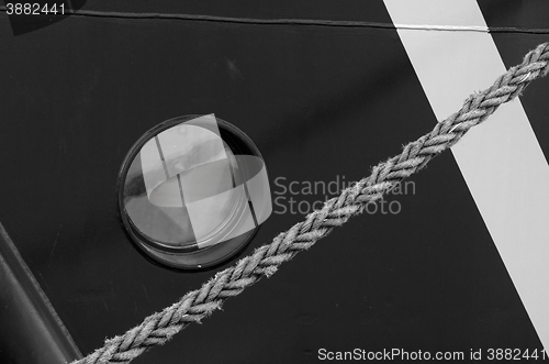 Image of window of the ship, a close up