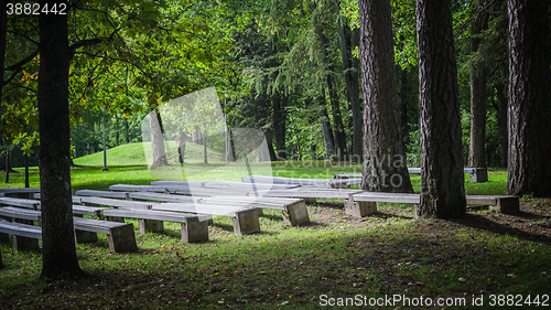 Image of Benches in old park, an autumn landscape