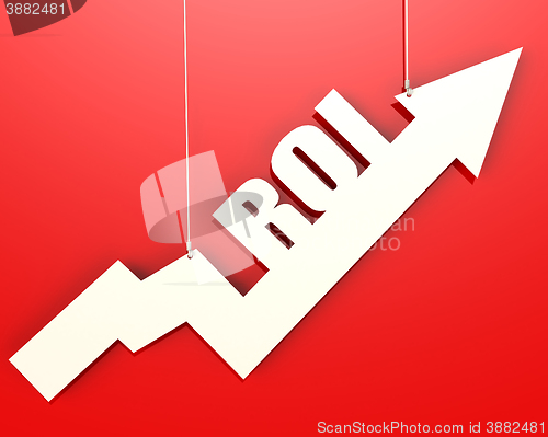 Image of White arrow with ROI word hang on red background