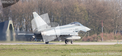 Image of LEEUWARDEN, NETHERLANDS - APRIL 11, 2016: German Air Force Eurof