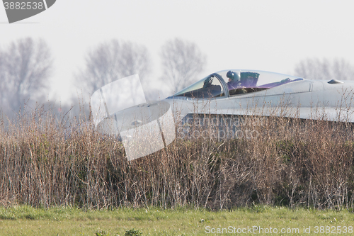 Image of LEEUWARDEN, NETHERLANDS - APRIL 11, 2016: Finish Air Force F-18 