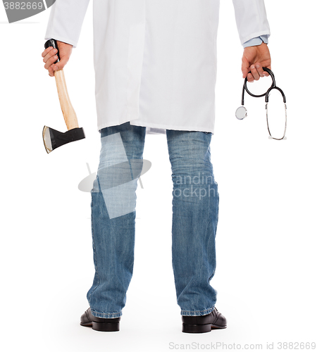 Image of Evil medic holding a small axe and stethoscope