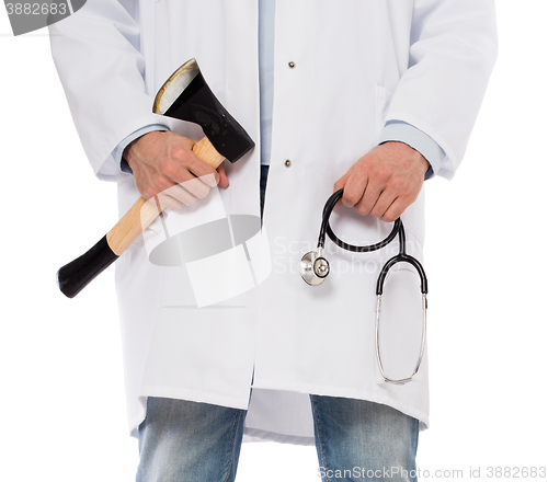 Image of Evil medic holding a small axe and stethoscope