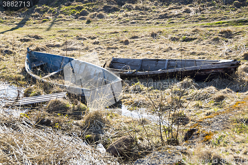 Image of Retro fishing boats in village lakeside