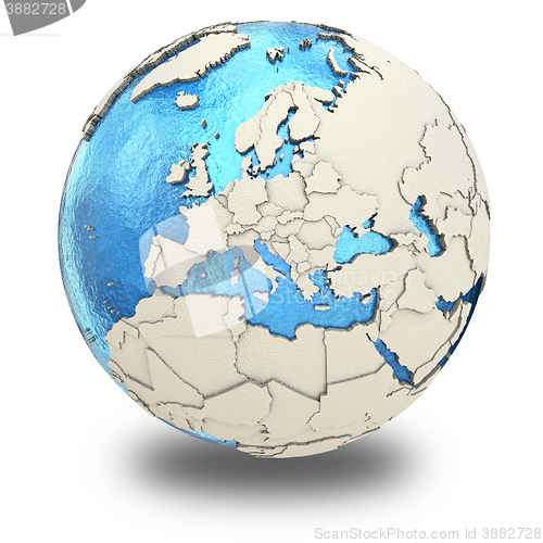 Image of Europe on model of planet Earth