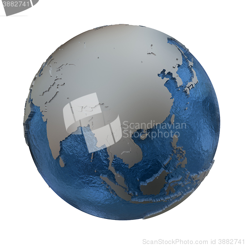 Image of Southeast Asia on silver Earth