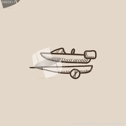 Image of Boat on trailer for transportation sketch icon.