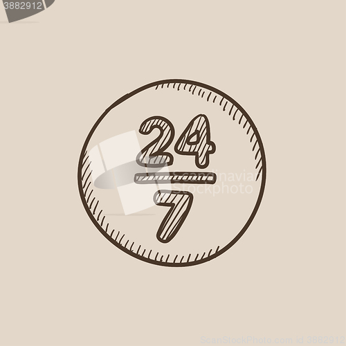 Image of Open 24 hours and 7 days in wheek sign sketch icon.