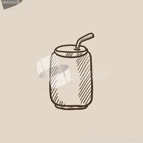 Image of Soda can with drinking straw sketch icon.