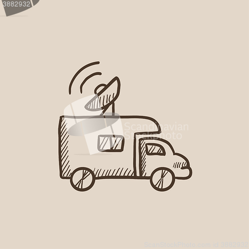 Image of Broadcasting van sketch icon.