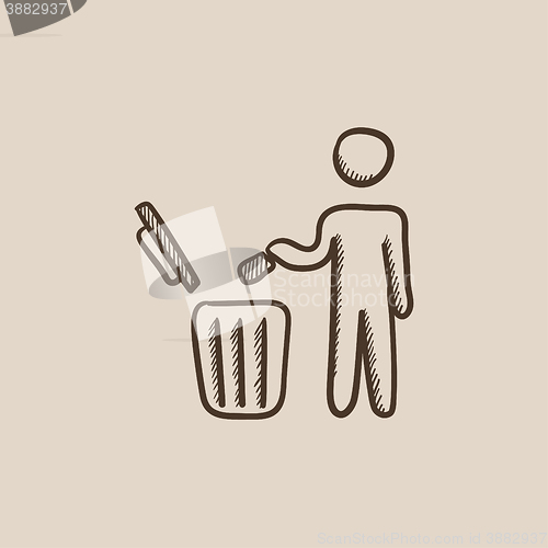 Image of Man throwing garbage in a bin sketch icon.