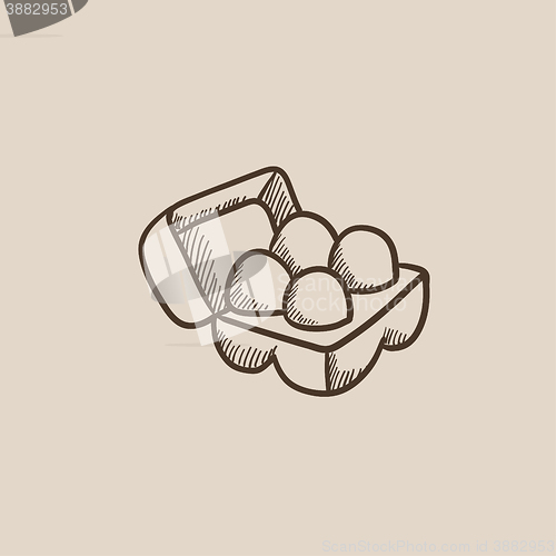 Image of Eggs in carton package sketch icon.