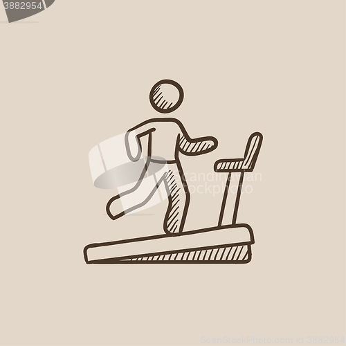 Image of Man running on treadmill sketch icon.