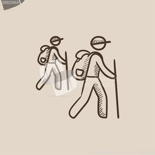 Image of Tourist backpackers sketch icon.