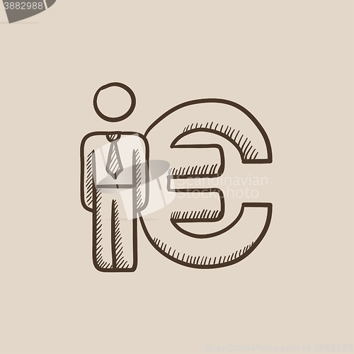 Image of Businessman standing beside the Euro symbol sketch icon.