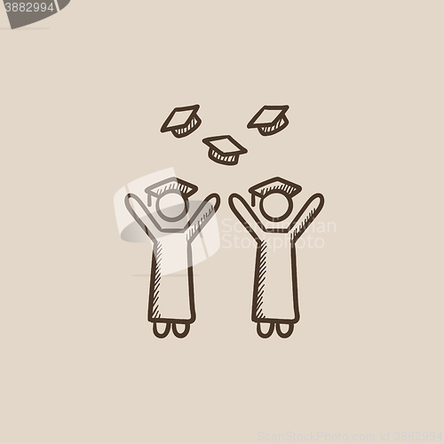 Image of Graduates throwing caps sketch icon.