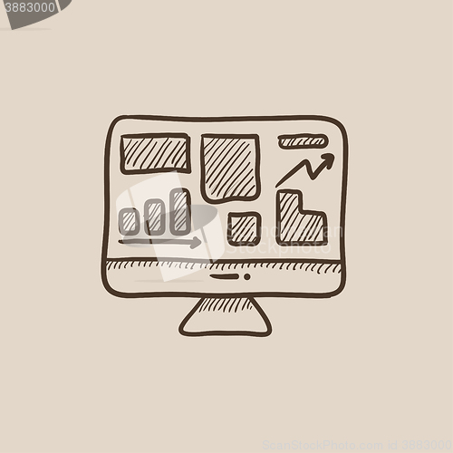 Image of Monitor with business graphs sketch icon.