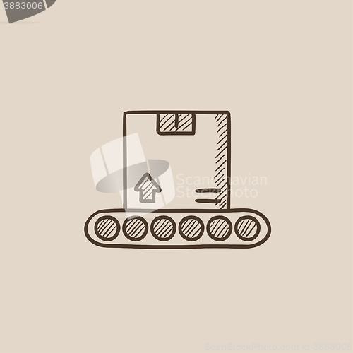 Image of Conveyor belt for parcels sketch icon.