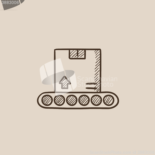 Image of Conveyor belt for parcels sketch icon.