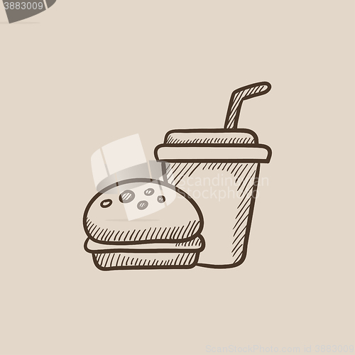 Image of Fast food meal sketch icon.