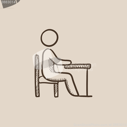 Image of Student sitting on chair at the desk sketch icon.