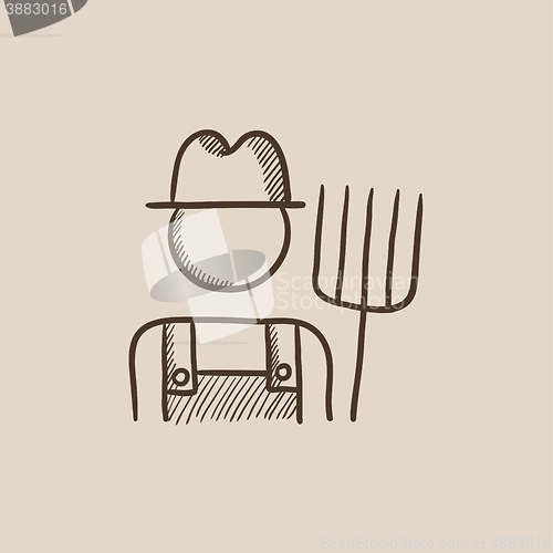 Image of Farmer with pitchfork sketch icon.