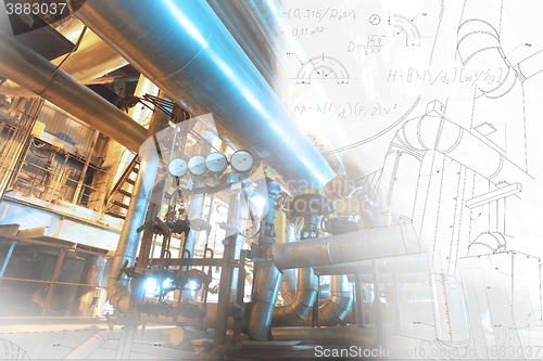 Image of computer cad design of pipelines for modern industrial power pla