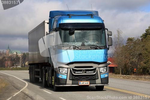 Image of Blue Renault Trucks T Semi Spring Landscape