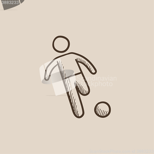 Image of Soccer player with ball sketch icon.