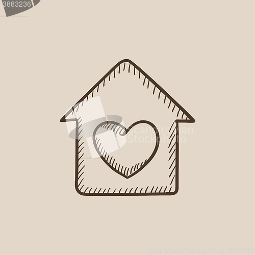 Image of House with heart symbol sketch icon.