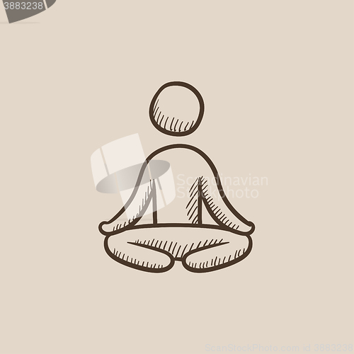 Image of Man meditating in lotus pose sketch icon.