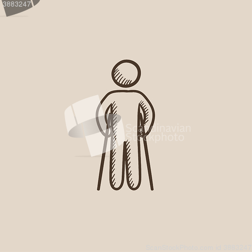 Image of Man with crutches sketch icon.