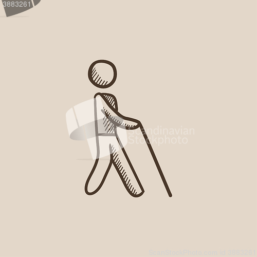 Image of Blind man with stick sketch icon.