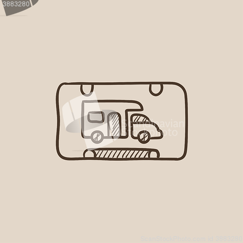 Image of RV camping sign sketch icon.