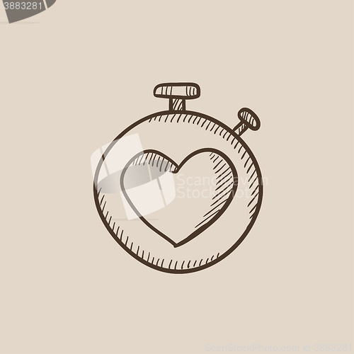 Image of Stopwatch with heart sign sketch icon.