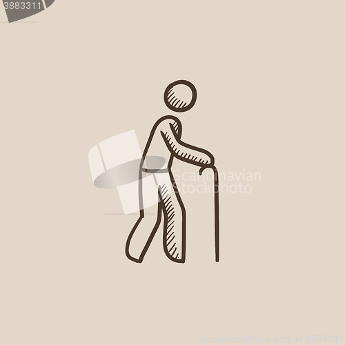 Image of Man with cane sketch icon.