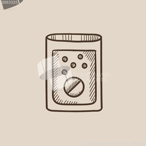 Image of Tablet into glass of water sketch icon.
