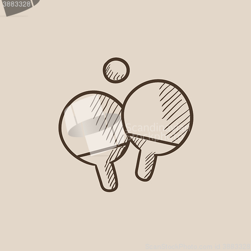 Image of Table tennis racket and ball sketch icon.