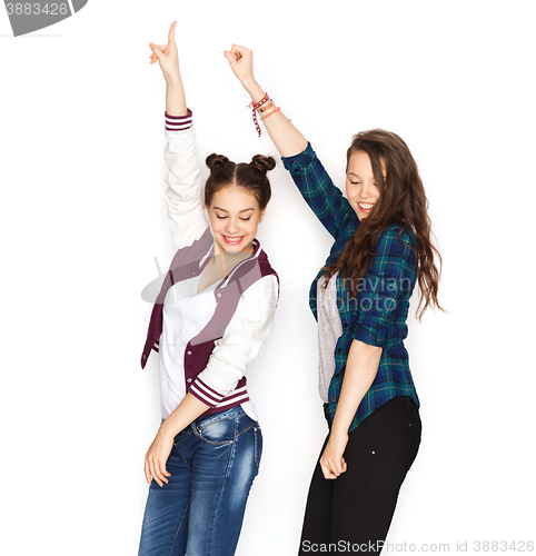 Image of happy smiling pretty teenage girls dancing