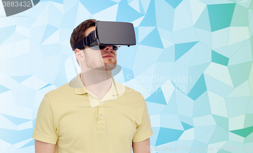 Image of man in virtual reality headset or 3d glasses