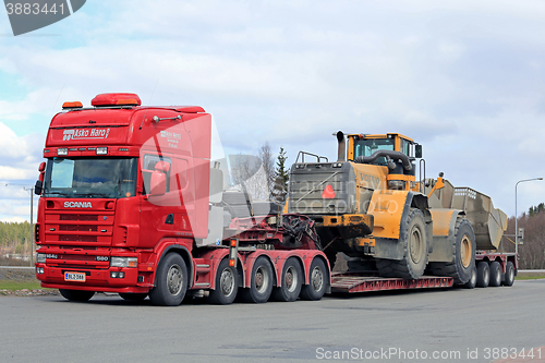 Image of Scania 164G Semi Truck Heavy Wheel Loader Transport