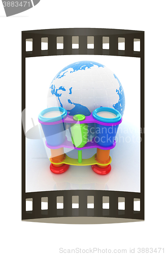 Image of Worldwide search concept with Earth. The film strip