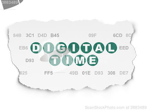 Image of Time concept: Digital Time on Torn Paper background