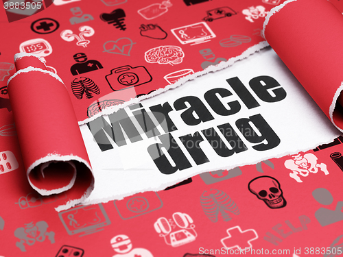 Image of Health concept: black text Miracle Drug under the piece of  torn paper