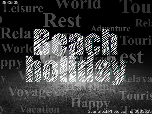 Image of Travel concept: Beach Holiday in grunge dark room